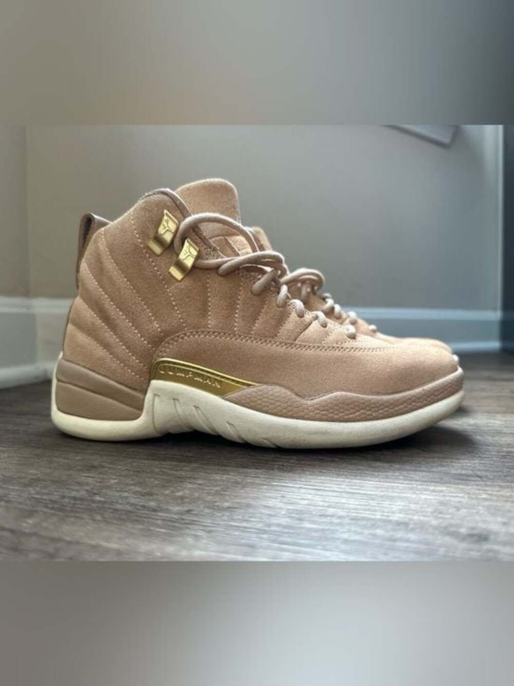 Retro Jumpman Jordan 12’s Suede Blush with Gold Accents